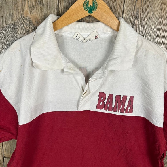 Alabama Crimson Tide Vintage 80s Polo Shirt Bama Big Al Graphic Red White Large - Picture 3 of 9